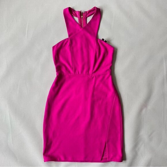 EXPRESS Fuchsia Pink High Neck Halter Mini Dress NEW Women’s Size 4 - Picture 1 of 10